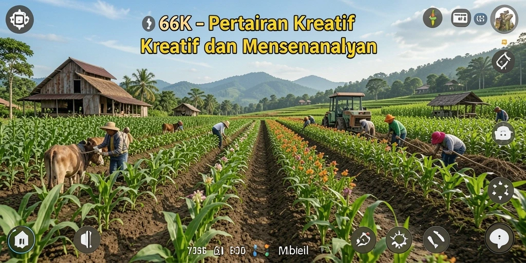 Gameplay <strong>66K</strong> dengan petani yang sedang merawat tanaman di ladang.