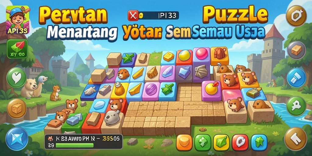 Screenshot dari gameplay API33 yang menunjukkan potongan puzzle yang harus disusun.