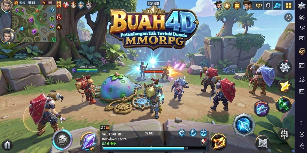 Screenshot utama BUAH4D menampilkan aksi petualangan MMORPG yang seru.