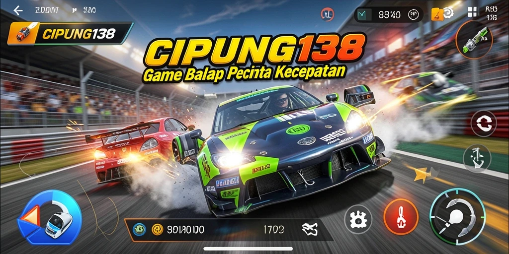 Tampilan gameplay menarik dari <strong>CIPUNG138</strong> saat mobil melaju kencang di trek balap.
