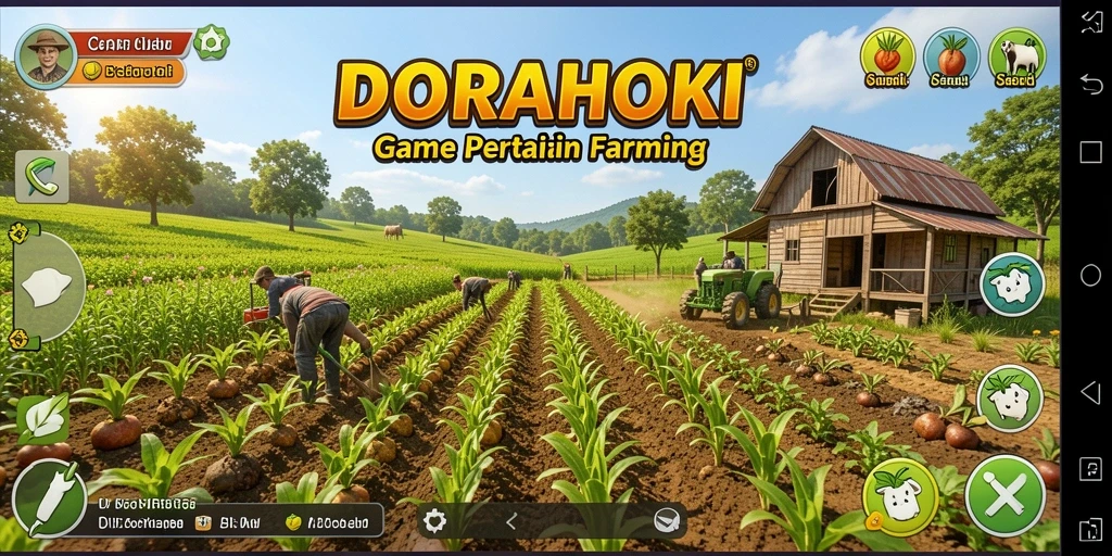 Gameplay DORAHOKI menampilkan aktivitas bertani yang seru dan interaktif.