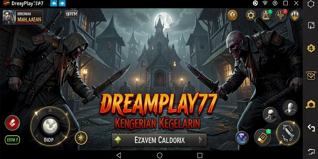 Tangkapan layar gameplay <strong>DREAMPLAY77</strong> yang menunjukkan ketegangan dan kengerian saat menjelajah.