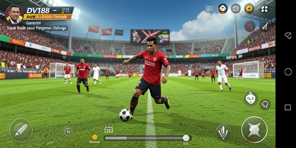 Tampilan gameplay dari DV188 yang menampilkan aksi sepak bola seru.