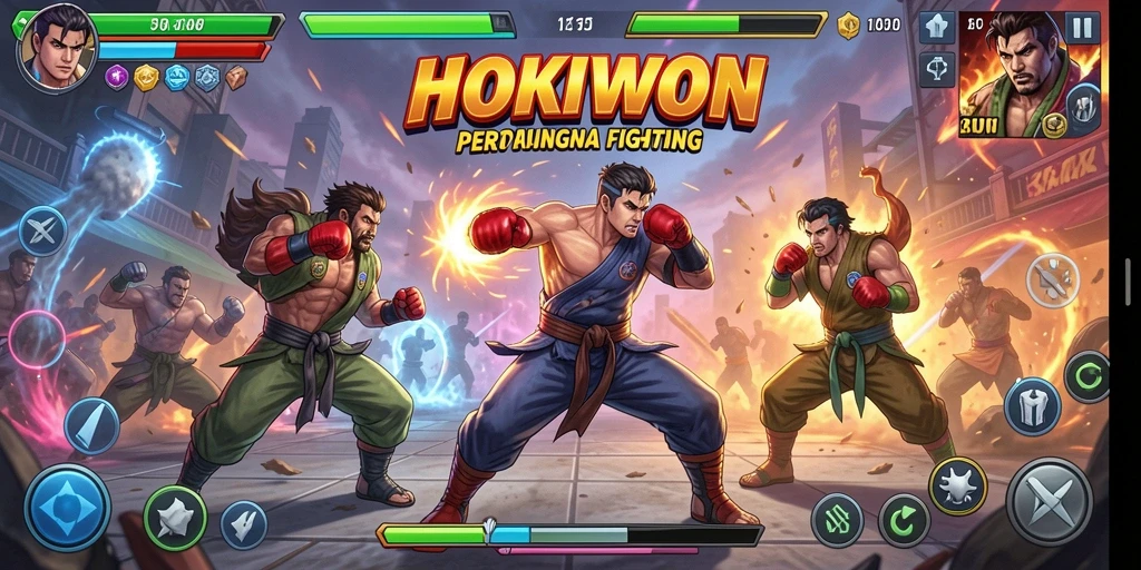 Gameplay HOKIWON yang mendebarkan di arena pertarungan.