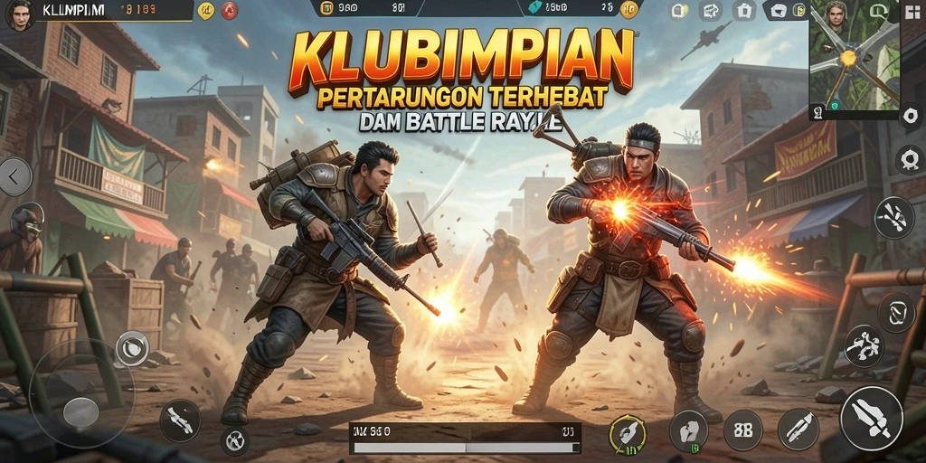 Gambaran pertarungan seru di KLUBIMPIAN dengan strategi dan aksi Battle Royale.