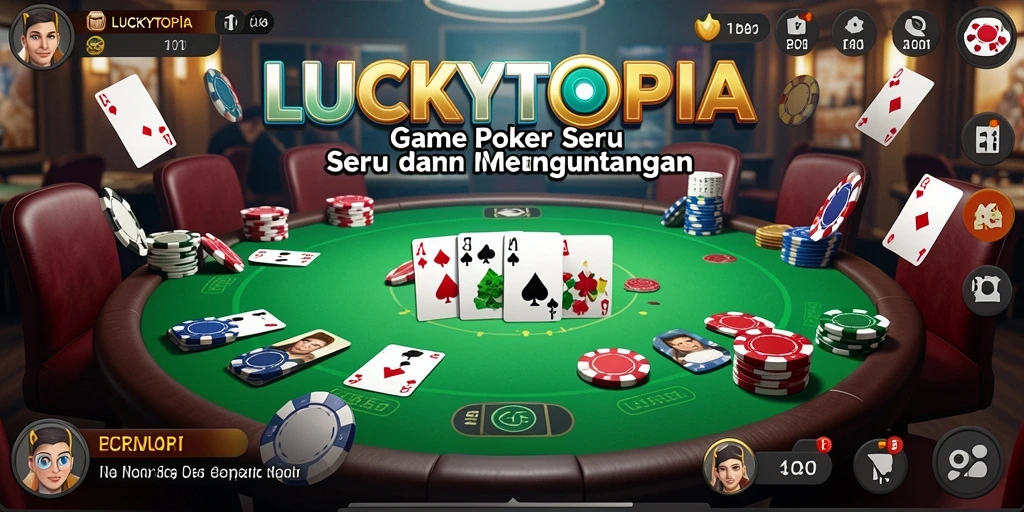Tampilan menarik dari gameplay seru LUCKYTOPIA poker.