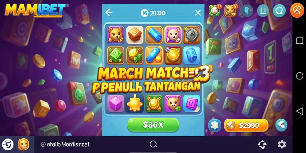 Screenshot gameplay MAMIBET menampilkan aksi mencocokkan item berwarna.