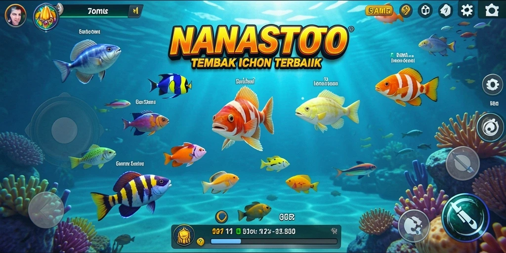 Screenshot gameplay NANASTOTO menampilkan aksi tembak ikan yang mendebarkan.