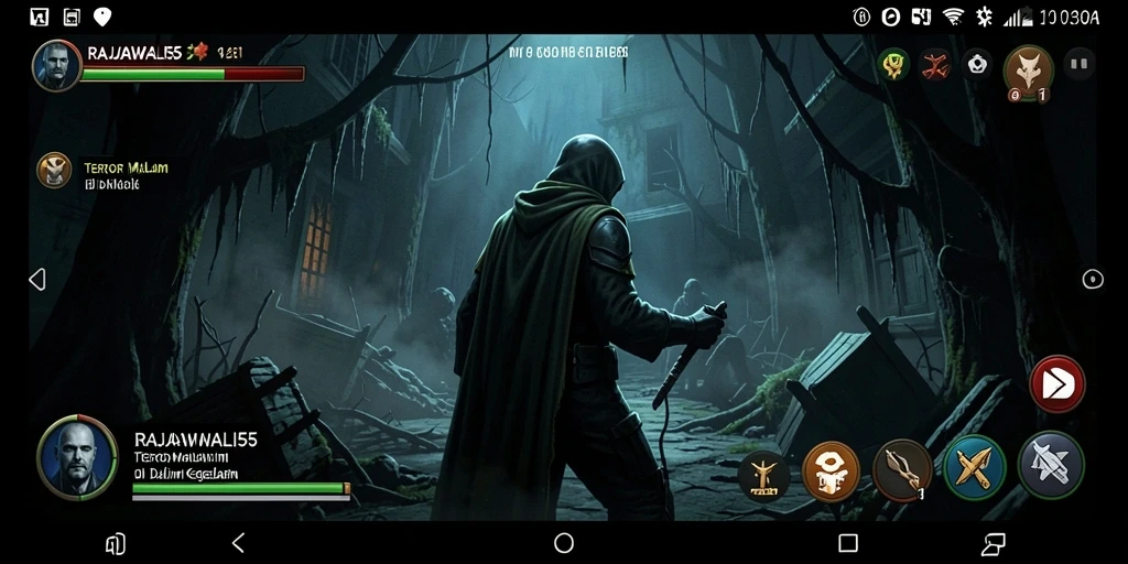 Tampilan gameplay menakutkan RAJAWALI55 dengan hantu dan kegelapan.