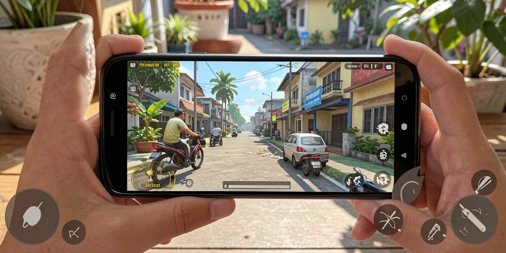 Screenshot RP6677 menampilkan karakter dalam lingkungan yang dinamis dan interaktif.